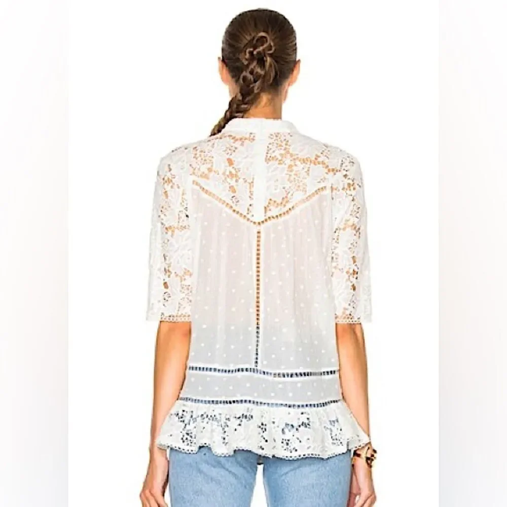 Zimmermann Caravan Embroidered Smock Top in Ivory White Crochet Lace Boho - Picture 5 of 14